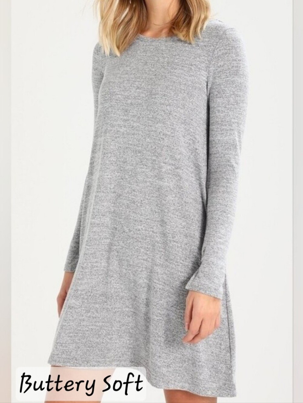 GAP Softspun Knit Long Sleeve Swing Tunic Mini Dress Heather Gray S